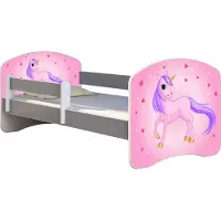 ACMA Jugendbett Kinderbett Junior-Bett Komplett-Set mit Matratze Lattenrost und Rausfallschutz Grau 17 Pony 160x80