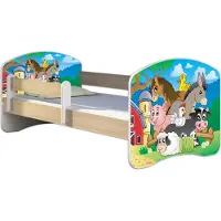 ACMA Jugendbett Kinderbett Junior-Bett Komplett-Set mit Matratze Lattenrost und Rausfallschutz Sonoma 34 Farm 180x80