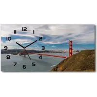 Tulup Wanduhr aus Glas – 60x30 cm - Glasbild - Glasuhr - Gehärtetes Glas - schwarze-zeiger - San Francisco-Brücke