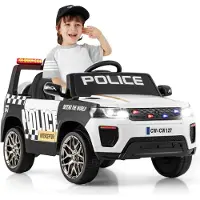 Goplus Kinder Polizei Auto, 12V elektrisches Kinderauto mit Fernbedienung, LED-Licht, drahtloser Verbindung, Kinderfahrzeug für Kinder ab 3 Jahren