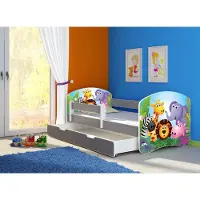 ACMA Jugendbett Kinderbett Junior-Bett Komplett-Set mit Matratze Lattenrost und Rausfallschutz Grau 01 Zoo 140x70 + Bettkasten