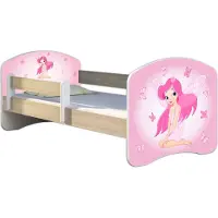ACMA Jugendbett Kinderbett Junior-Bett Komplett-Set mit Matratze Lattenrost und Rausfallschutz Sonoma 07 Rosa Fee 140x70