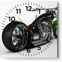ARTTOR Wanduhr - Quadrat - Glasuhr - Motorrad Chrom Schlauch Reise - 40x40cm - Schleichendes Uhrwerk - Lautlos - zum Aufhängen bereit - Dekoration Modern - Wanddekoration aus Glas - C4AC40x40-1548