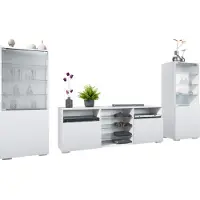 Vladon Wohnwand Granada, Anbauwand bestehend aus 2 Vitrinen und 1 TV-Board, Weiß matt/Weiß matt (286 x 122,5 x 35 cm)
