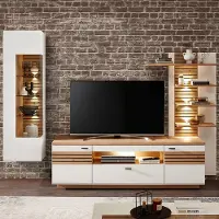 Lomadox Wohnwand, weiß mit Eiche, FALLON-55, modern, 3-teilig, mit Beleuchtung