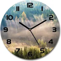Tulup Wanduhr aus Glas 30fi Glasbild Glasuhr Gehärtetes Glas - schwarze-zeiger - Fog in the forest