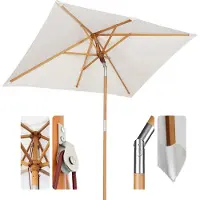 Sekey Sonnenschirm Ø 200 cm Rechteckig – Holz Balkonschirm, Marktschirm mit Knickgelenk, UV50+, für Garten & Terrasse, Creme
