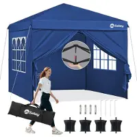 Sekey Faltpavillon 3x3 mit 4 Seitenwänden und mit 4 Sandsäcke, Wasserdicht Pop Up Pavillon für Camping, Festival, Events, Picknicks, Dunkelblau