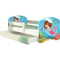 ACMA Jugendbett Kinderbett Junior-Bett Komplett-Set mit Matratze Lattenrost und Rausfallschutz Weiß 09 Meerjungfrau 180x80 + Bettkasten