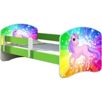 ACMA Jugendbett Kinderbett Junior-Bett Komplett-Set mit Matratze Lattenrost und Rausfallschutz Grün 18 Pony Regenbogen 180x80