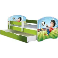 ACMA Jugendbett Kinderbett Junior-Bett Komplett-Set mit Matratze Lattenrost und Rausfallschutz Grün 13 Fußballer 180x80 + Bettkasten