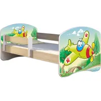 ACMA Jugendbett Kinderbett Junior-Bett Komplett-Set mit Matratze Lattenrost und Rausfallschutz Sonoma 29 Flugzeug 140x70