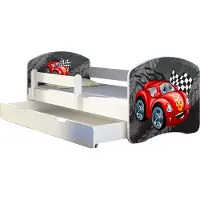 ACMA Jugendbett Kinderbett Junior-Bett Komplett-Set mit Matratze Lattenrost und Rausfallschutz Weiß 04 Rote Auto 180x80 + Bettkasten