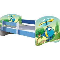 ACMA Jugendbett Kinderbett Junior-Bett Komplett-Set mit Matratze Lattenrost und Rausfallschutz Blau 35 Hubschrauber 180x80