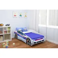 ACMA Jugendbett Kinderbett Auto-Bett Junior Cars Bett Komplett-Set mit Matratze, Lattenrost und Rausfallschutz 160x80 cm - Polizei -3