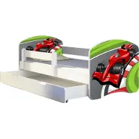 ACMA Jugendbett Kinderbett Junior-Bett Komplett-Set mit Matratze Lattenrost und Rausfallschutz Weiß 06 Formel 1 180x80 + Bettkasten