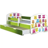 ACMA Jugendbett Kinderbett Junior-Bett Komplett-Set mit Matratze Lattenrost und Rausfallschutz Grün 31 Eule 180x80 + Bettkasten