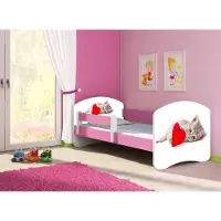 ACMA Jugendbett Kinderbett Junior-Bett Komplett-Set mit Matratze Lattenrost und Rausfallschutz Rosa 40 Katze mit Herz 160x80