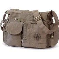 Jennifer Jones Leather Bag Street Nylon Tasche Damenhandtasche grau braun OTJ205L
