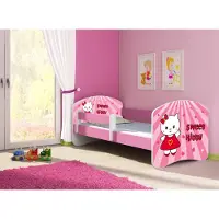 ACMA Jugendbett Kinderbett Junior-Bett Komplett-Set mit Matratze Lattenrost und Rausfallschutz Rosa 15 Sweet Kitty 160x80