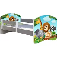 ACMA Jugendbett Kinderbett Junior-Bett Komplett-Set mit Matratze Lattenrost und Rausfallschutz Grau 02 Animals 160x80