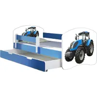 ACMA Jugendbett Kinderbett Junior-Bett Komplett-Set mit Matratze Lattenrost und Rausfallschutz Blau 42 Traktor 160x80 + Bettkasten