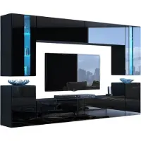 Meublorama FH-C24-24-HG-B-1-1B+4KLIPEX-2SQUERE-RGB*9C/121KG, 6 Regale, 8 Tür(en), Schwarz, Mitteldichte Faserplatte (MDF), 350 mm, 2560 mm