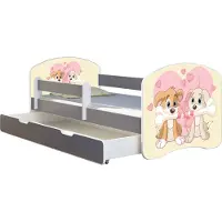 ACMA Jugendbett Kinderbett Junior-Bett Komplett-Set mit Matratze Lattenrost und Rausfallschutz Grau 12 Welpen 180x80 + Bettkasten