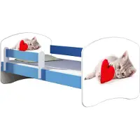 ACMA Jugendbett Kinderbett Junior-Bett Komplett-Set mit Matratze Lattenrost und Rausfallschutz Blau 40 Katze mit Herz 180x80