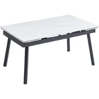CasaDolce Ausziehbarer Esstisch COPER 2, Hochglanz weiß, 150/210x90x76 cm, Keramik, zwei Verlängerungsplatten, Metallbeine, 120 kg Belastbarkeit