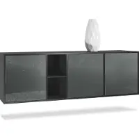 Vladon Kommode Cuba, Germany, Schwarz matt/Grau Hochglanz - Modernes Sideboard für Ihr Wohnbereich - (BxHxT) 182x53x35 cm