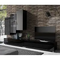 Lomadox Moderne TV Wand mit Hängeschränken in schwarz Hochglanz CAIRNS-132, B/H/T ca. 300/200/43 cm