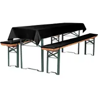 TexDeko Bierbankauflage gepolstert 220x25x2cm waschbar mit Reißverschluss 3TLG Set Blickdicht Tischdecke 250x100cm (universal), Schwarz