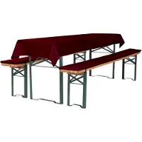 TexDeko Bierbankauflage gepolstert 220x25x4cm XL waschbar mit Reißverschluss 3TLG Set Blickdicht Tischdecke 250x100cm (universal) Bordeaux