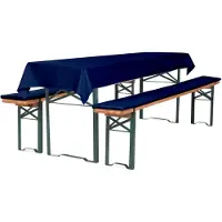 TexDeko Bierbankauflage gepolstert 220x25x2cm waschbar mit Reißverschluss 3TLG Set Blickdicht Tischdecke 250x100cm (universal), Blau