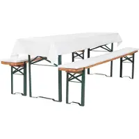 TexDeko Bierbankauflage gepolstert 220x25x4cm XL waschbar mit Reißverschluss 3TLG Set Blickdicht Tischdecke 250x100cm (universal) Weiß