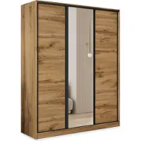 Masseno Schiebetürenschrank TARI 160/205/58 cm Kleiderschrank mit 4 Schubladen Schlafzimmer Schrank 3-türig mit Spiegel Eiche Wotan