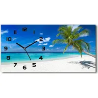 Tulup Wanduhr aus Glas – 60x30 cm - Glasbild - Glasuhr - Gehärtetes Glas - schwarze-zeiger - Tropischer Strand