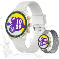 Valdus Damen Smartwatch 1,32 Zoll AMOLED Fitness-Tracker mit Telefonfunktion, IP68 wasserdicht, Herzfrequenzsensor, SpO2 & Schrittzähler – Weiß