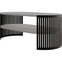 Mirjan 24 Couchtisch Fikoli Oval I, Wohnzimmer Kaffeetisch, Gestell aus Stahl (Farbe: Schwarz / Hellgrau)