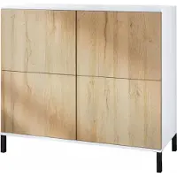 Vladon Kommode Rova V3, Moderner Küchenschrank mit 4 Push-to-Open Türen Weiß matt / Eiche Natur (92,5 x 83.5 x 35)