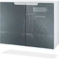 Vladon Kommode Sylt V3, Moderner Küchenschrank mit 2 großen Türen Weiß matt / Grau Hochglanz (92,5 x 73.5 x 35)