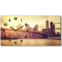 Tulup Wanduhr aus Glas – 60x30 cm - Glasbild - Glasuhr - Gehärtetes Glas - schwarze-zeiger - Manhattan New York