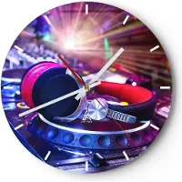 ARTTOR Wanduhr - Rund - Glasuhr - Disco Nachtclub Audio Elektronik - 40x40cm - Schleichendes Uhrwerk - Lautlos - zum Aufhängen bereit - Dekoration Modern - Wanddekoration aus Glas - C3AR40x40-2412