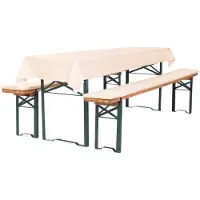 TexDeko Bierbankauflage gepolstert 220x25x2cm waschbar mit Reißverschluss 3TLG Set Blickdicht Tischdecke 250x100cm (universal), Creme
