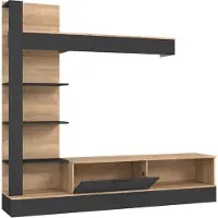 CasaDolce Casa Dolce Wohnwand GELUZA, Eiche + Schwarz, 205x41,5x192 cm, 1 langes Regal, 3 kleine Regale, 1 Schrank, 1 offenes Fach