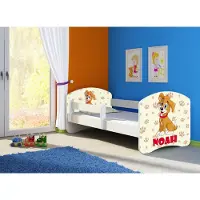 ACMA Jugendbett Kinderbett Junior-Bett Komplett-Set mit Matratze Lattenrost und Rausfallschutz Weiß 11 Welpe 140x70