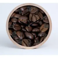 Tulup Holzuhr 25fi cm wanduhr - schwarze Spitzen - Kaffeebohnen