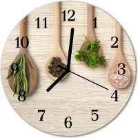 Tulup Glasuhr Wanduhr Küchenuhr Echt-Glas 30fi cm Holzlöffel braun