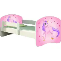 ACMA Jugendbett Kinderbett Junior-Bett Komplett-Set mit Matratze Lattenrost und Rausfallschutz Weiß 17 Pony 140x70